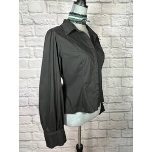 Disturbia Black Whimsigoth Button Up Blouse with Bishop Sleeves